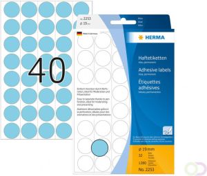 Herma Multipurpose etiketten Ã 19 mm rond blauw geperforeerd permanent hechtend o